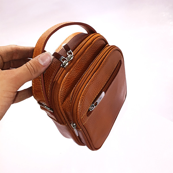 کیف دوشی چرم طبیعی مدل دو زیپ